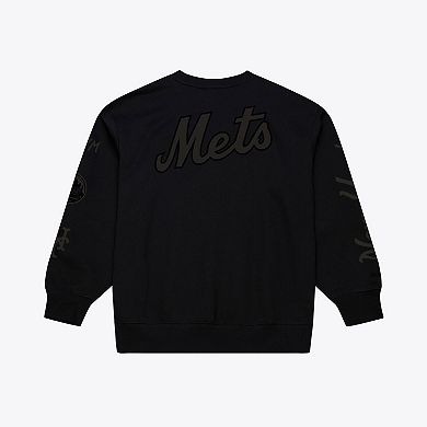 Men's Mitchell & Ness Black New York Mets Phantom Fleece Crewneck Sweatshirt