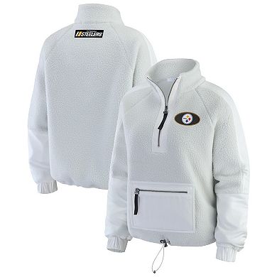 Women's WEAR by Erin Andrews White Pittsburgh Steelers Polar Fleece Half-Zip Jacket