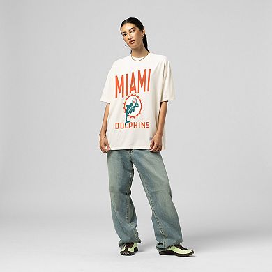 Women's Mitchell & Ness Cream Miami Dolphins Logo Rise Boyfriend T-Shirt