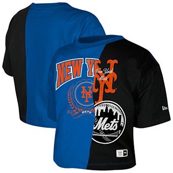 Women's New Era Blue New York Mets Upcycled Colorblocked Boxy Cropped T-Shirt