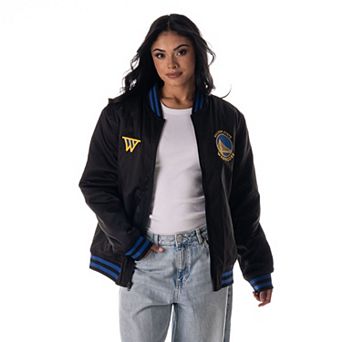 Unisex The Wild Collective Black Golden State Warriors Full-Snap Bomber Jacket