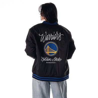 Unisex The Wild Collective Black Golden State Warriors Full-Snap Bomber Jacket