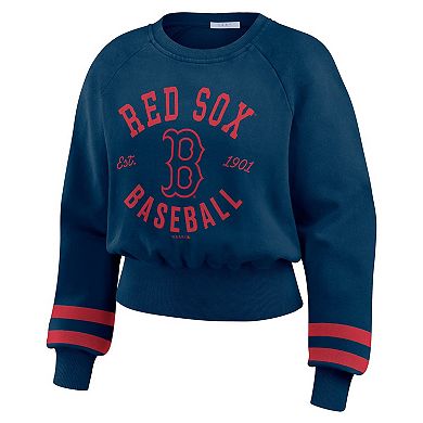 Women's WEAR by Erin Andrews Navy Boston Red Sox Vintage Washed Cropped Pullover Sweatshirt