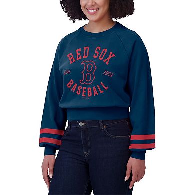 Women's WEAR by Erin Andrews Navy Boston Red Sox Vintage Washed Cropped Pullover Sweatshirt