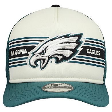 Youth New Era Cream/Midnight Green Philadelphia Eagles Banner 9FIFTY A-Frame Adjustable Trucker Hat