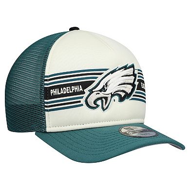 Youth New Era Cream/Midnight Green Philadelphia Eagles Banner 9FIFTY A-Frame Adjustable Trucker Hat