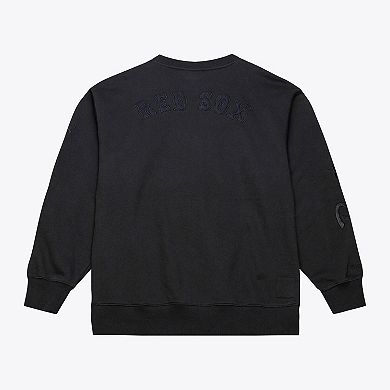 Men's Mitchell & Ness Black Boston Red Sox Phantom Fleece Crewneck Sweatshirt