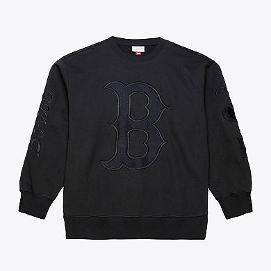 Men's Mitchell & Ness Black Boston Red Sox Phantom Fleece Crewneck Sweatshirt