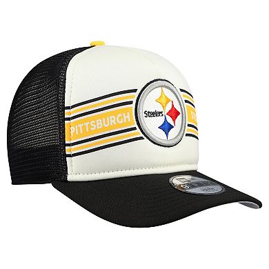 Youth New Era Cream/Black Pittsburgh Steelers Banner 9FIFTY A-Frame Adjustable Trucker Hat