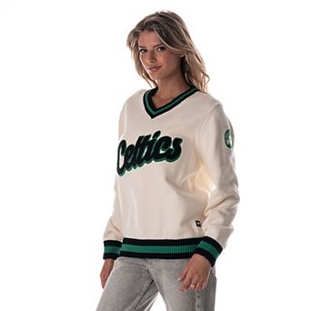 Women's The Wild Collective Cream Boston Celtics Jacquard V-Neck Sweater