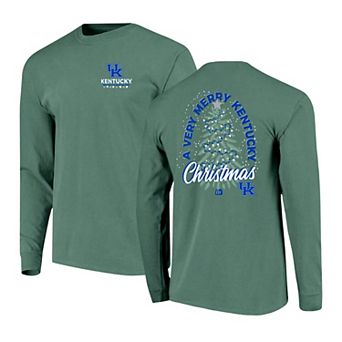 Men's Green Kentucky Wildcats Comfort Colors Merry Christmas Tree Long Sleeve T-Shirt