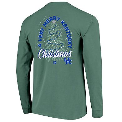 Men's Green Kentucky Wildcats Comfort Colors Merry Christmas Tree Long Sleeve T-Shirt