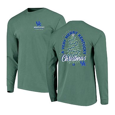 Men's Green Kentucky Wildcats Comfort Colors Merry Christmas Tree Long Sleeve T-Shirt