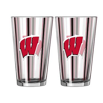 Logo Brands Wisconsin Badgers Two-Piece 16oz. Striped Pint Glass Set