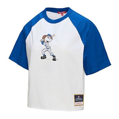 Women's Mitchell & Ness White New York Mets Cropped Raglan Mascot Boxy T-Shirt