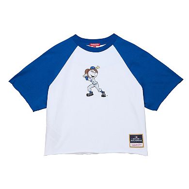 Women's Mitchell & Ness White New York Mets Cropped Raglan Mascot Boxy T-Shirt