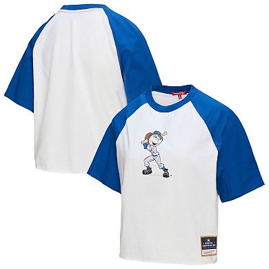 Women's Mitchell & Ness White New York Mets Cropped Raglan Mascot Boxy T-Shirt