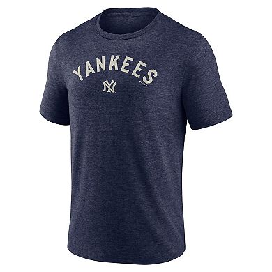 Men's Fanatics Heather Navy New York Yankees Cooperstown Collection Series Sweep Tri-Blend T-Shirt