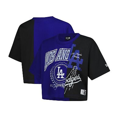 Women's New Era Royal Los Angeles Dodgers Upcycled Colorblocked Boxy Cropped T-Shirt