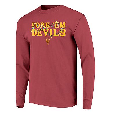 Women's Image One Maroon Arizona State Sun Devils String Lights Comfort Color Long Sleeve T-Shirt