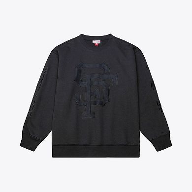 Men's Mitchell & Ness Black San Francisco Giants Phantom Fleece Crewneck Sweatshirt