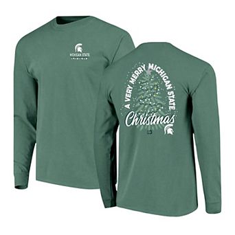 Men's Green Michigan State Spartans Comfort Colors Merry Christmas Tree Long Sleeve T-Shirt