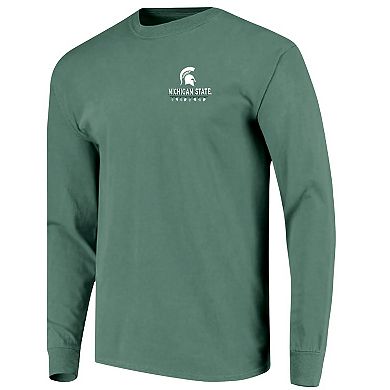 Men's Green Michigan State Spartans Comfort Colors Merry Christmas Tree Long Sleeve T-Shirt