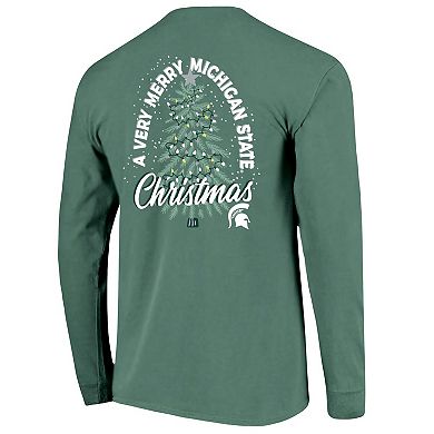 Men's Green Michigan State Spartans Comfort Colors Merry Christmas Tree Long Sleeve T-Shirt
