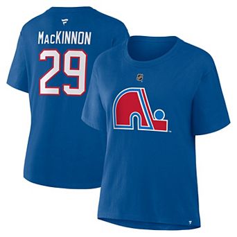 Women's Fanatics Nathan MacKinnon Blue Colorado Avalanche Heritage Authentic Stack Name & Number T-Shirt