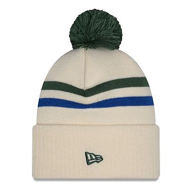 Men's New Era Tan/Hunter Green Milwaukee Bucks 2025/26 City Edition Cuffed Knit Hat with Pom
