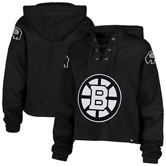 Women's '47 Black Boston Bruins Cropped Lacer Hoodie