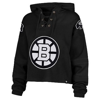 Women's '47 Black Boston Bruins Cropped Lacer Hoodie