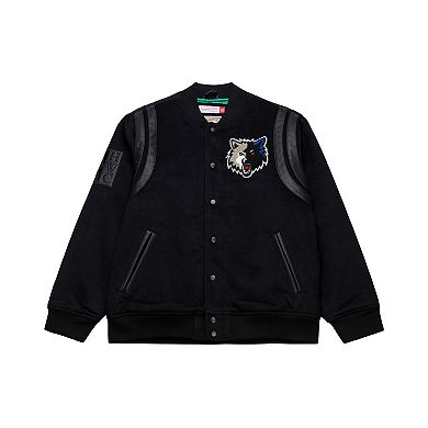 Men's Mitchell & Ness Black Minnesota Timberwolves Hardwood Classics Nights Walk the Tunnel Full-Snap Varsity Jacket
