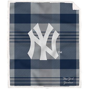 Pegasus New York Yankees Pegasus 60" x 70" Plaid Steel Royal Plush Sherpa Blanket
