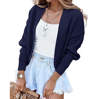 Women's Cropped Knit Cardigan Long Sleeve Open Front Casual Drop Shoulder Shrug