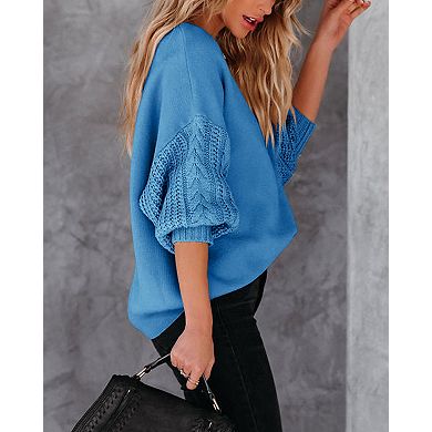 Women's Cable Knit Sweater Fall Long Sleeve Crewneck Solid Color Chunky Oversized Casual Pullover