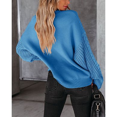 Women's Cable Knit Sweater Fall Long Sleeve Crewneck Solid Color Chunky Oversized Casual Pullover