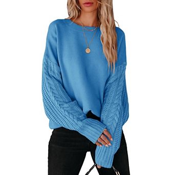 Women's Cable Knit Sweater Fall Long Sleeve Crewneck Solid Color Chunky Oversized Casual Pullover