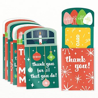 Big Dot of Happiness Assorted Red & Green Holiday Thank You Gift Card Holders Nifty Gifty Pack, 8 ct