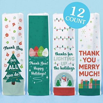 Big Dot of Happiness Assorted Holiday Thank Yous Wine Gift Bags, Wine Bottle Gift Wrap - 12 ct