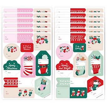 Big Dot of Happiness Christmas Stockings Gift Tag To and From Stickers - 12 Sheets - 120 Stickers