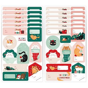 Big Dot of Happiness Cat Christmas Holiday Gift Tag To and From Stickers - 12 Sheets - 120 Stickers