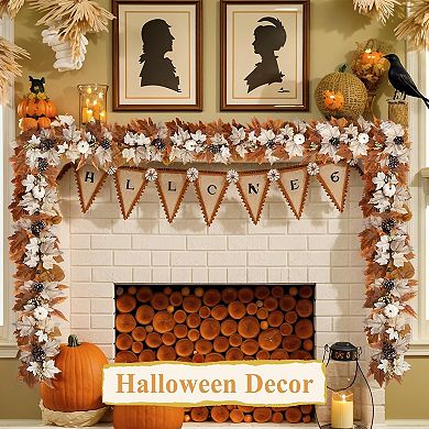 6 FT Fall Garland Lights Automatic ON/Off Fall Leaves Mantle Garland Pumpkins Berries Pinecones