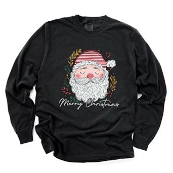 Merry Christmas Santa Stripes - Women's Garment Dyed Long Sleeve Graphic T-Shirt