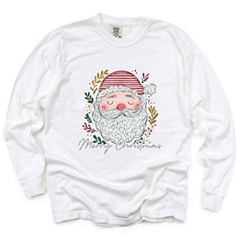 Merry Christmas Santa Stripes - Women's Garment Dyed Long Sleeve Graphic T-Shirt