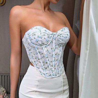 Women's Diamond Mesh Corset Top Boned Bustier with Back Lacing Sleeveless Bralette Shapewear