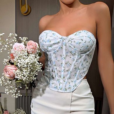 Women's Diamond Mesh Corset Top Boned Bustier with Back Lacing Sleeveless Bralette Shapewear