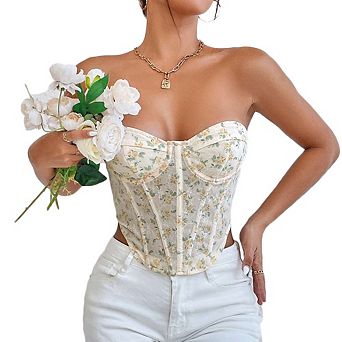 Women's Diamond Mesh Corset Top Boned Bustier with Back Lacing Sleeveless Bralette Shapewear