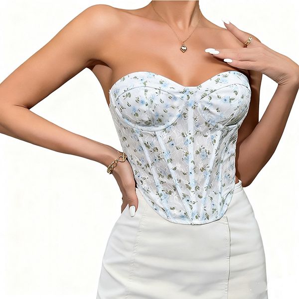 Women's Diamond Mesh Corset Top Boned Bustier with Back Lacing