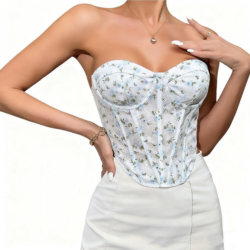 Women's Diamond Mesh Corset Top Boned Bustier with Back Lacing Sleeveless Bralette Shapewear